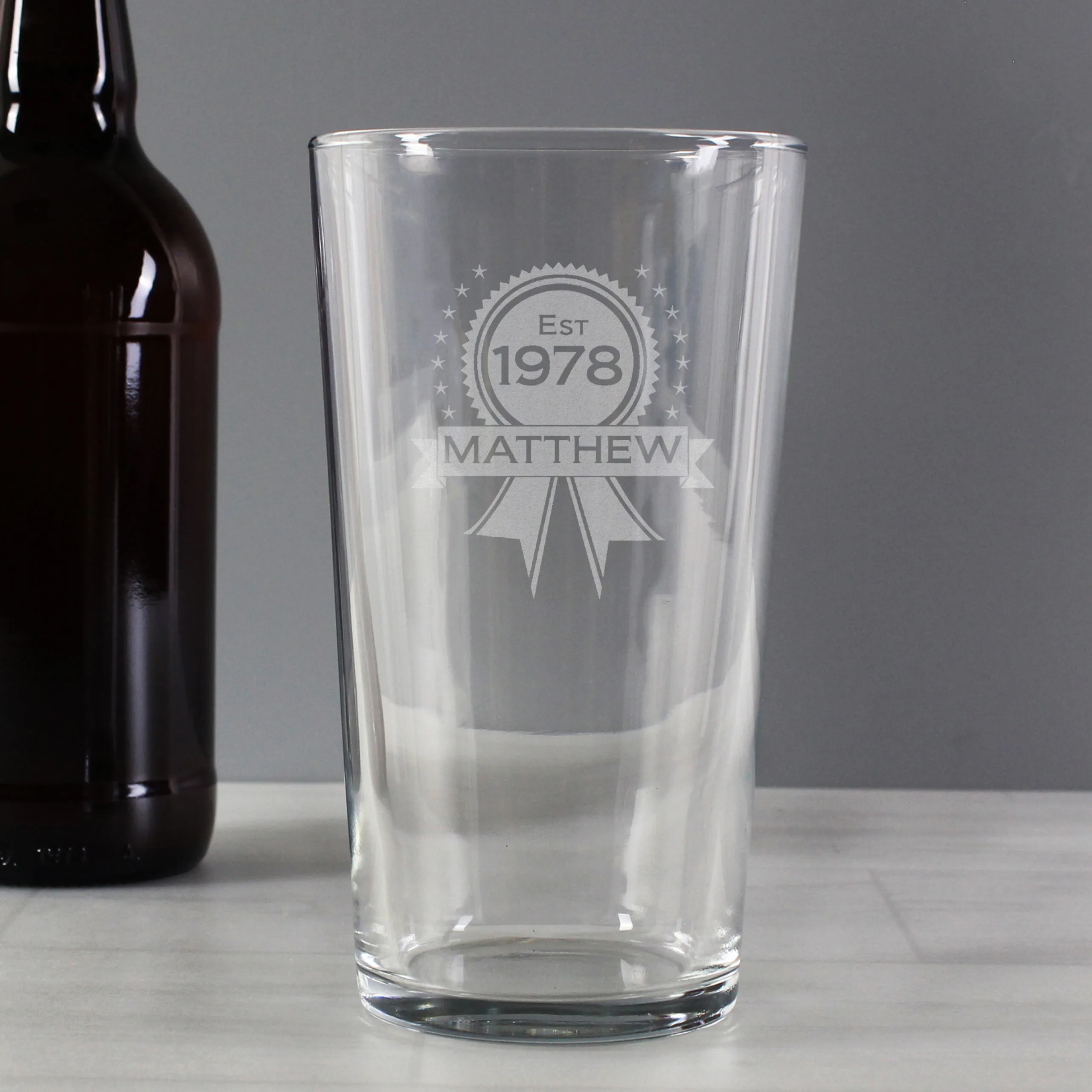 P0107A07 Personalised Established Rosette Motif Pint Glass 3 Personalised Established Rosette Motif Pint Glass - Image 1