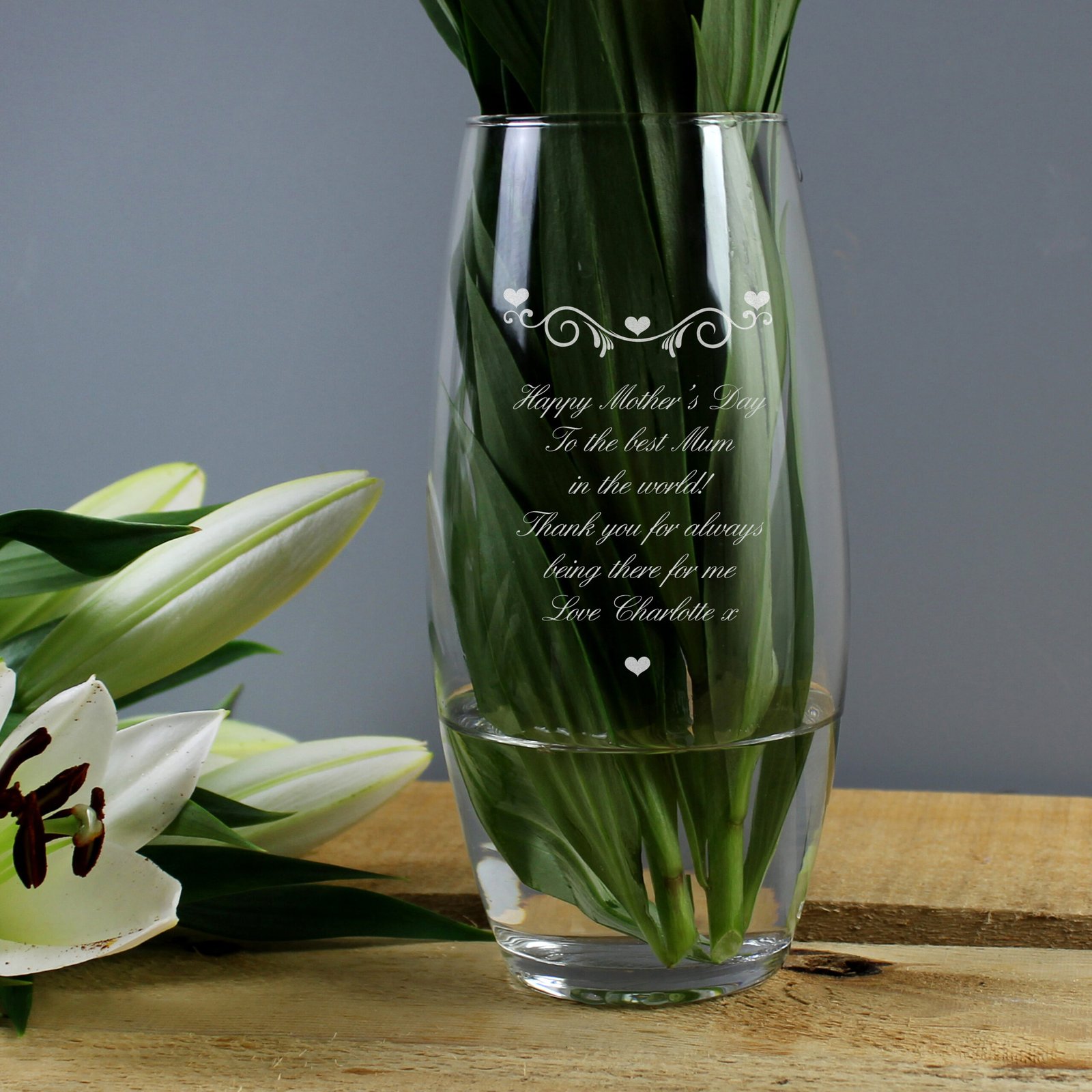 P0107B60 Personalised Any Message Hearts & Swirls Design Glass Bullet Vase Personalised Any Message Hearts & Swirls Design Glass Bullet Vase - Image 1