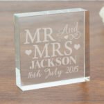 Personalised 'Mr And Mrs' Hearts Motif Crystal Glass Token