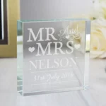 Personalised 'Mr And Mrs' Hearts Motif Crystal Glass Token