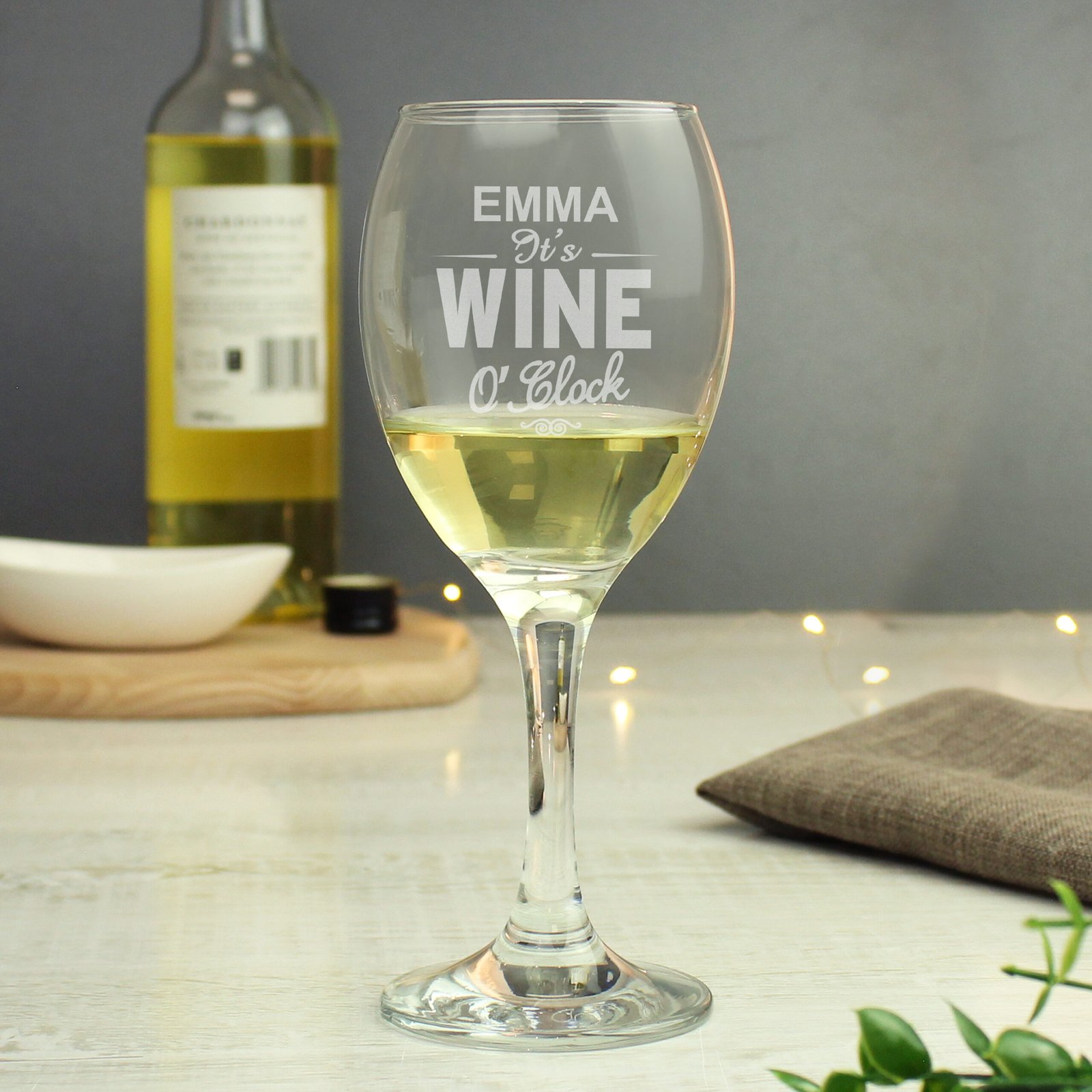 P0107C21 Personalised 'It's Wine O'Clock' Engraved Wine Glass Personalised 'It's Wine O'Clock' Engraved Wine Glass - Image 1