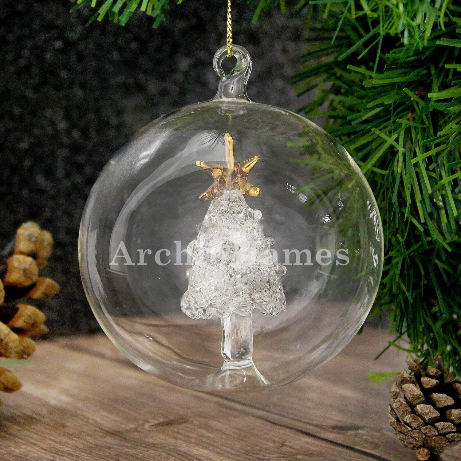 P0107D31 Personalised Name Only Glass Christmas Tree Bauble Personalised Name Only Glass Christmas Tree Bauble - Image 1