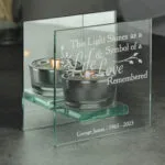 Personalised 'Life & Love Remembered' Memorial Mirrored Glass Tea Light Candle Holder