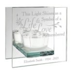 Personalised 'Life & Love Remembered' Mirrored Glass Tea Light Candle Holder - Image 4