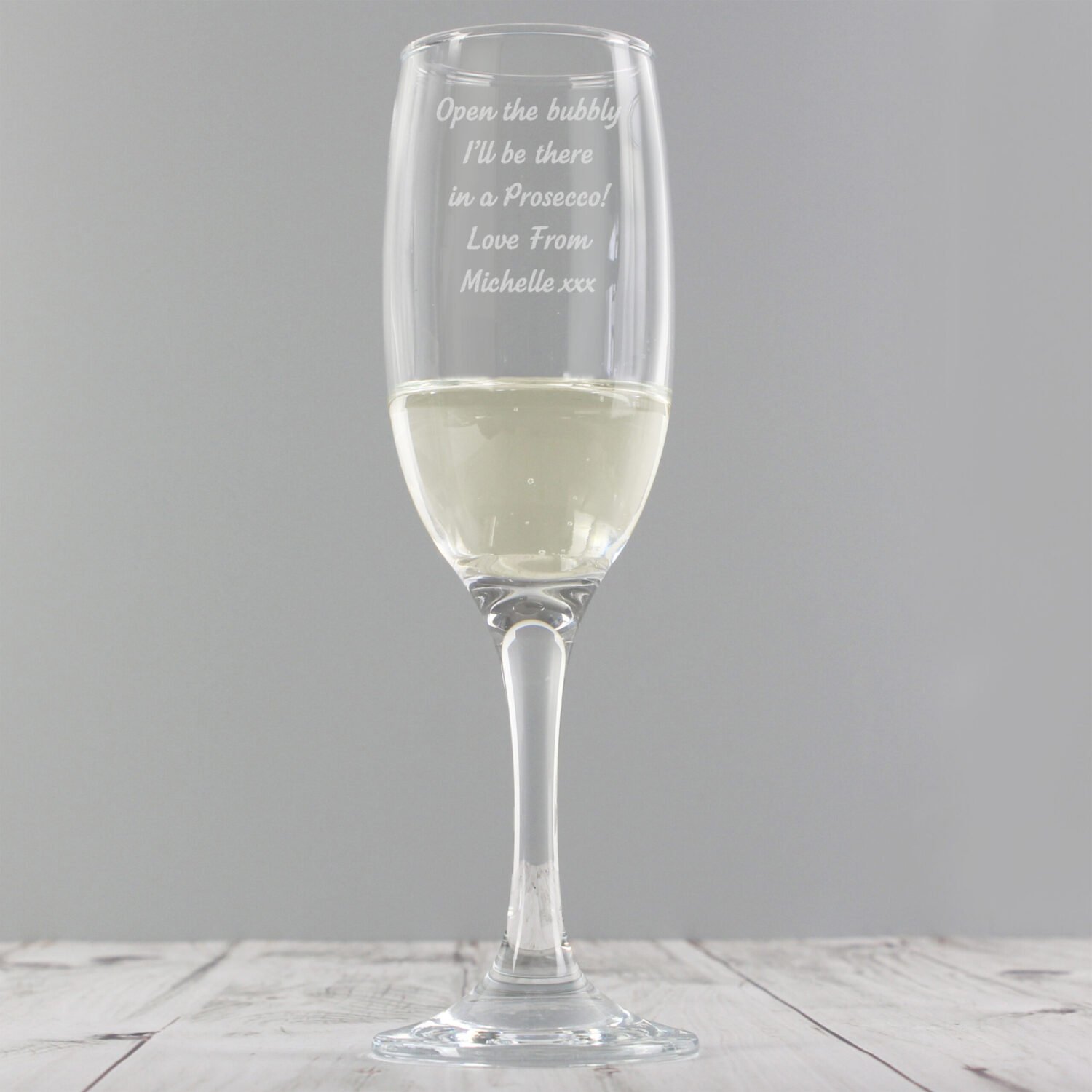 P0107D40 Personalised Any Message Glass Champagne Flute Personalised Any Message Glass Champagne Flute - Image 1
