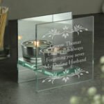 Personalised Sentiments Leaf Design Mirrored Glass Tea Light Candle Holder - Image 2