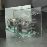 Personalised Sentiments Leaf Design Mirrored Glass Tea Light Candle Holder - Image 3