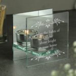 Personalised Sentiments Leaf Design Mirrored Glass Tea Light Candle Holder - Image 4