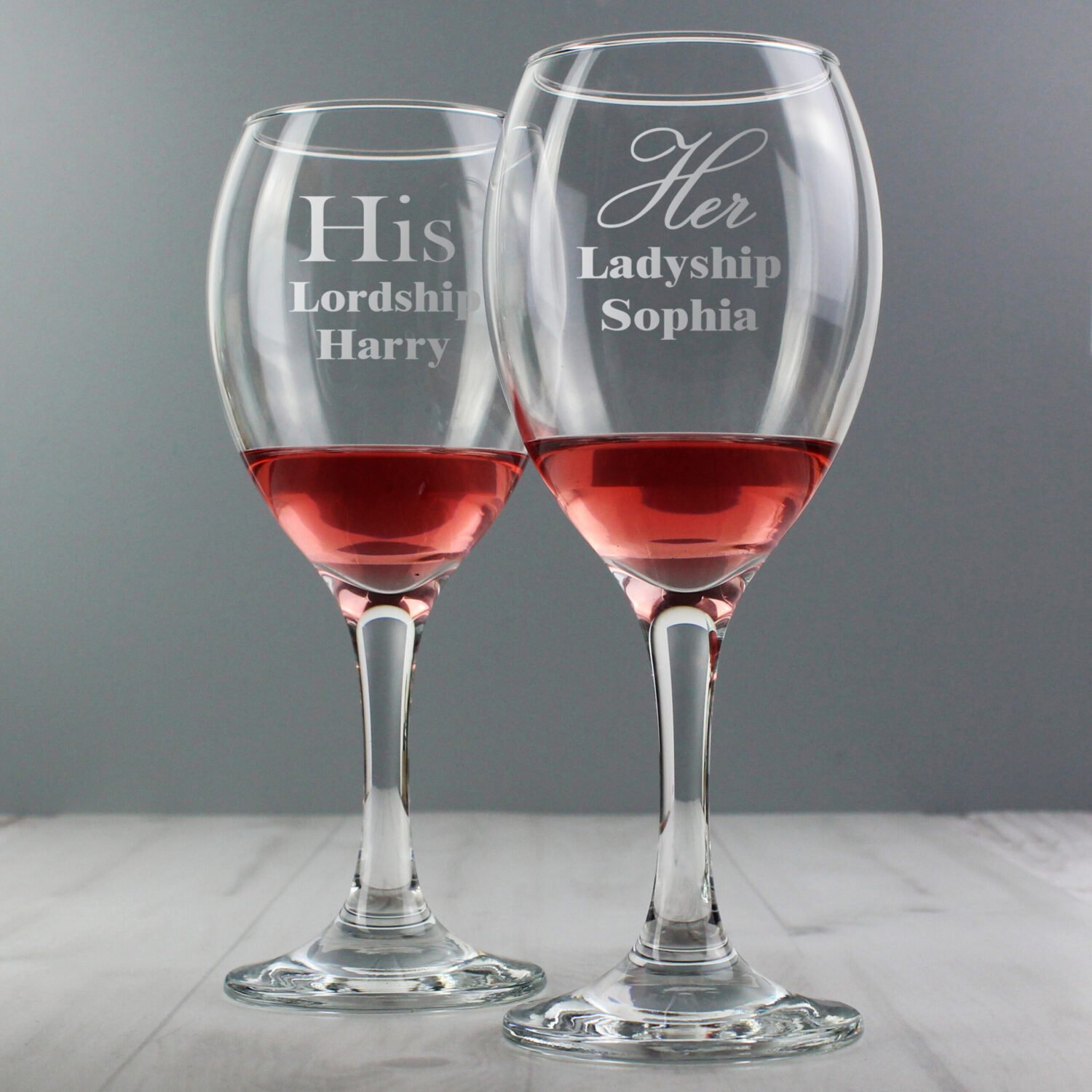 P0107D51 Personalised 'His Lordship & Her Ladyship' Wine Glass Set Personalised 'His Lordship' & 'Her Ladyship' Wine Glass Set - Image 1