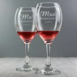 Personalised 'Mr & Mrs' Swirls Motif Wine Glass Set