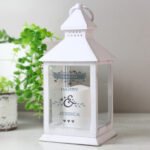 Personalised Couples Special Date Rustic White Plastic Light-up Lantern - Image 3