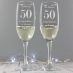 Personalised Anniversary Pair of Glass Champagne Flutes