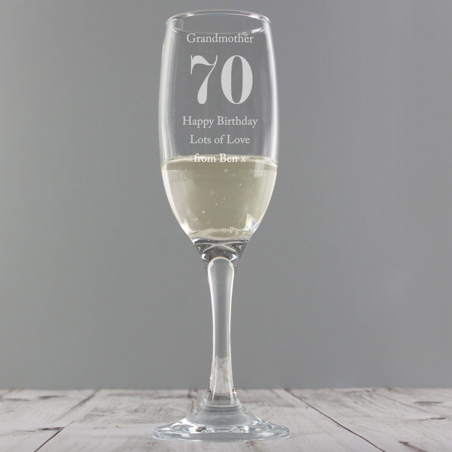 P0107E08 Personalised Birthday Big Age Glass Champagne Flute Personalised Birthday Big Age Glass Champagne Flute - Image 1