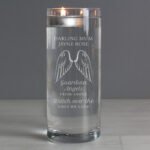Personalised 'Guardian Angels From Above...' Angel Wings Floating Glass Tea Light Candle Holder