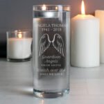 Personalised 'Guardian Angels From Above...' Angel Wings Floating Glass Tea Light Candle Holder - Image 2