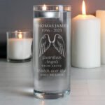 Personalised 'Guardian Angels From Above...' Angel Wings Floating Glass Tea Light Candle Holder - Image 3