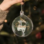 Personalised Gold Glitter Name Only Reindeer Glass Christmas Bauble - Image 2