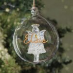Personalised Gold Glitter Name Only Angel Glass Christmas/Memorial Bauble