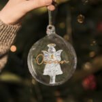 Personalised Gold Glitter Name Only Angel Glass Christmas/Memorial Bauble - Image 2