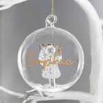 Personalised Gold Glitter Name Only Angel Glass Christmas/Memorial Bauble - Image 3