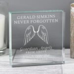 Personalised 'Guardian Angels From Above' Angel Wings Design Crystal Glass Token