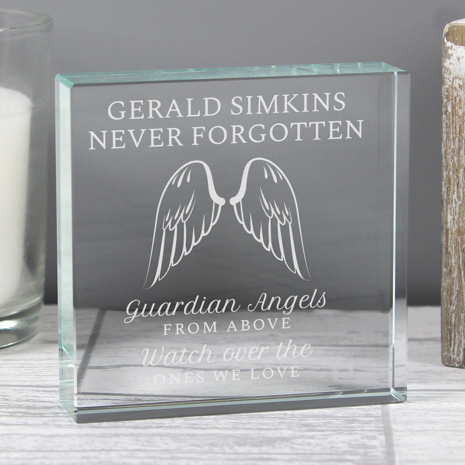 P0107E42 Personalised 'Guardian Angels From Above' Angel Wings Design Crystal Glass Token Personalised 'Guardian Angels From Above' Angel Wings Design Crystal Glass Token - Image 1