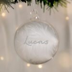 Personalised Silver Glitter Name Only White Feather Glass Christmas Bauble
