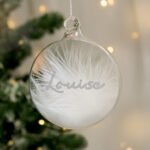 Personalised Silver Glitter Name Only White Feather Glass Christmas Bauble - Image 4