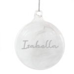 Personalised Silver Glitter Name Only White Feather Glass Christmas Bauble - Image 5