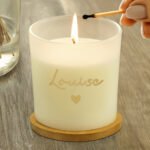 Personalised Gold Name & Heart Motif Scented Frosted Glass Jar Candle - Image 3