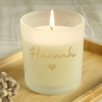 Personalised Gold Name & Heart Motif Scented Frosted Glass Jar Candle - Image 4