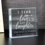 Personalised 'Love And Laughter' Arrow Motif Anniversary Crystal Glass Token - Image 2