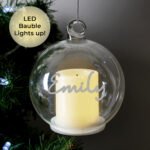 Personalised Silver Name Only LED Candle Glass Christmas Bauble - Image 2