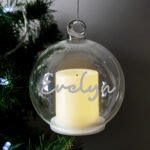 Personalised Silver Name Only LED Candle Glass Christmas Bauble - Image 3