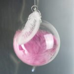 Personalised Name Only Pink Feather Glass Bauble