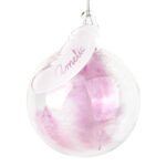 Personalised Name Only Pink Feather Glass Bauble - Image 2