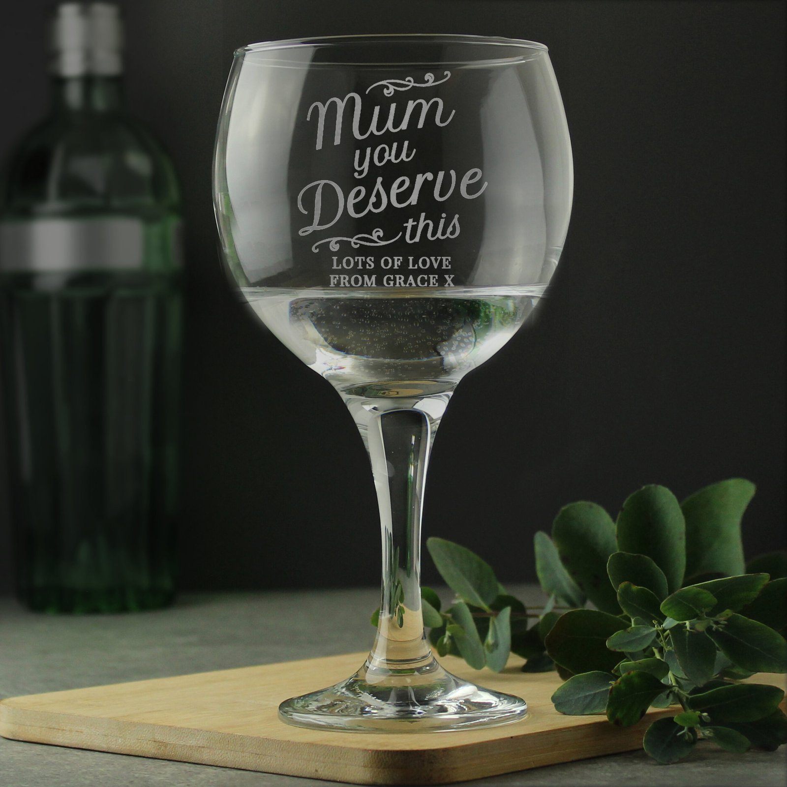 P0107F38 Personalised 'Mum You Deserve This' Balloon Style Gin Glass Personalised 'Mum You Deserve This' Balloon Style Gin Glass - Image 1