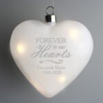 Personalised 'Forever In Our Hearts' Memorial LED Hanging Glass Heart Decoration