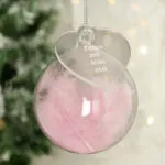 Personalised Pink Feather Glass Christmas Bauble With Heart Tag - Image 5