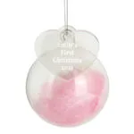 Personalised Pink Feather Glass Christmas Bauble With Heart Tag - Image 7