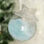 Personalised Any Message Christmas Blue Feather Glass Bauble With Star Tag - Image 3
