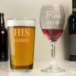 Personalised 'His & Hers' Pint Glass & Wine Glass Set