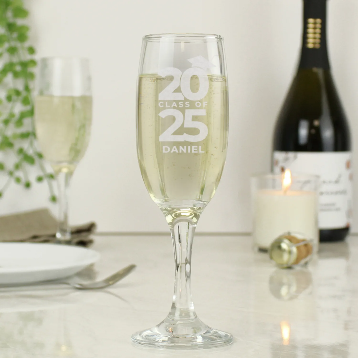 P0107H30 Personalised 'Class of' Graduation Glass Champagne Flute Personalised 'Class of' Graduation Glass Champagne Flute - Image 1