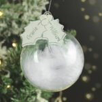 Personalised Any Message Christmas White Feather Bauble With Acrylic Holly Tag - Image 2