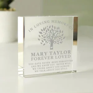P0107I01 Personalised 'In Loving Memory' Family Tree Design Crystal Glass Token