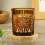 Personalised Any Message Christmas Themed Scented Amber Glass Jar Candle