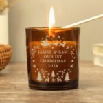 Personalised Any Message Christmas Themed Scented Amber Glass Jar Candle - Image 4