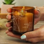 Personalised March Birth Flower Design Scented Amber Glass Jar Candle - Image 2