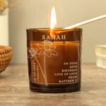 Personalised March Birth Flower Design Scented Amber Glass Jar Candle - Image 3