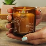 Personalised June Birth Flower Design Scented Amber Glass Jar Candle - Image 2